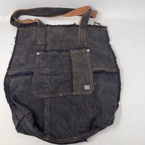 Urban Outfitters BDG Black Frayed Seam‎ Cotton  Denim Tote Bag Orange Stitching